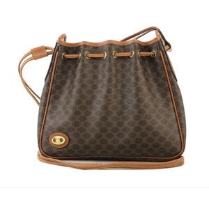 CELINE Macadam PVC Leather Drawstring Shoulder bag Brown Vintage